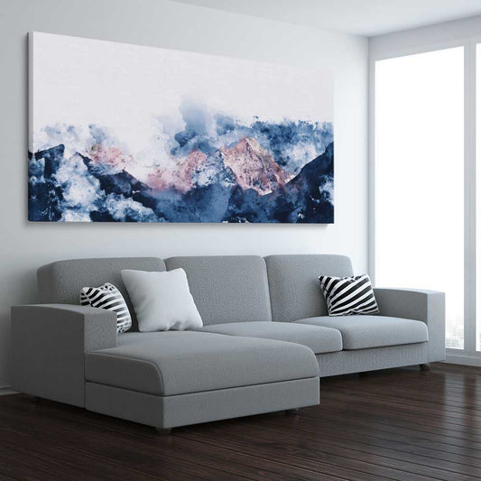 Abstract Mountains stretched canvas displayed from an angle in a room - part of our high quality canvas abstract wall art collection