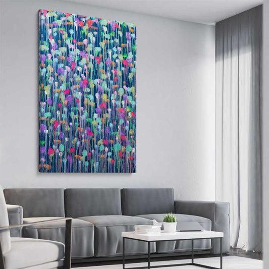 Another Dimension stretched canvas displayed from an angle in a room - part of our high quality canvas abstract wall art collection