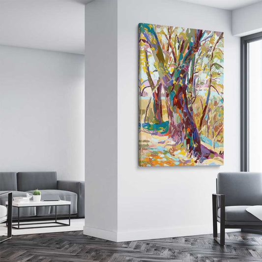 Autumn Leaves stretched canvas displayed from an angle in a room - part of our high quality canvas abstract wall art collection