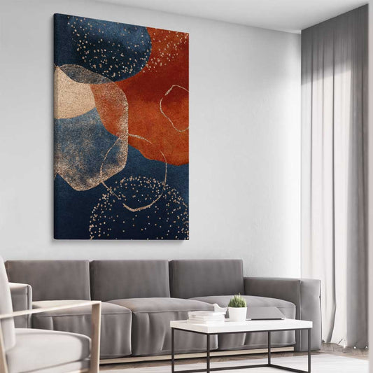 Beige Navy One stretched canvas displayed from an angle in a room - part of our high quality canvas abstract wall art collection