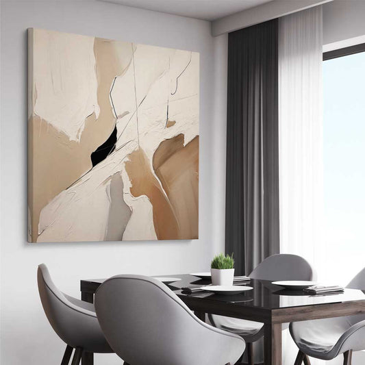 Beige Neutral stretched canvas displayed from an angle in a room - part of our high quality canvas abstract wall art collection