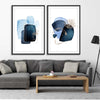 Blue Ivory Pair stretched canvas displayed from an angle in a room - part of our high quality canvas abstract wall art collection