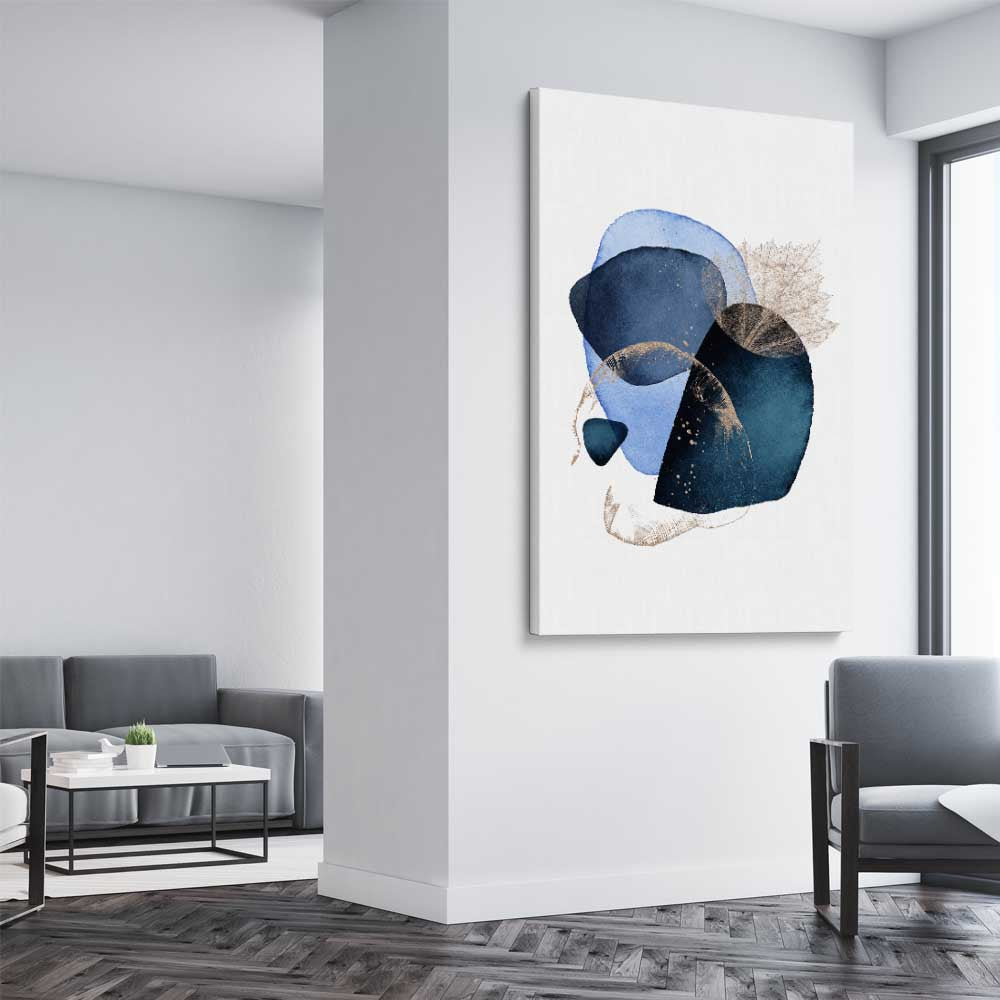 Blue Ivory Two stretched canvas displayed from an angle in a room - part of our high quality canvas abstract wall art collection