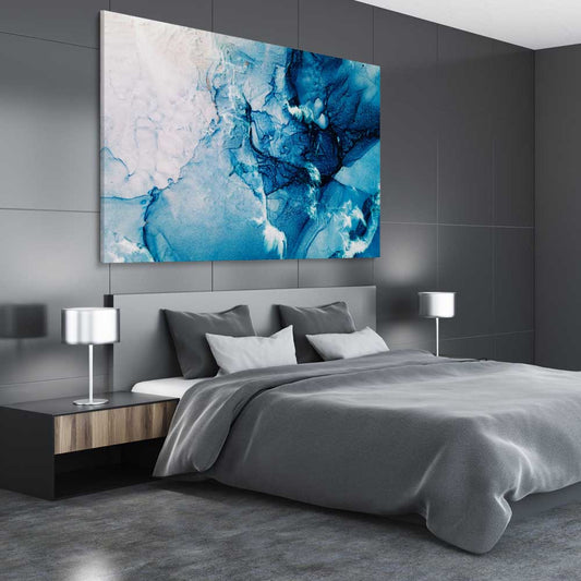 Blue Ripples stretched canvas displayed from an angle in a room - part of our high quality canvas abstract wall art collection