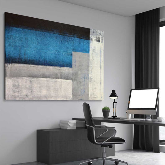 Blue Tones stretched canvas displayed from an angle in a room - part of our high quality canvas abstract wall art collection