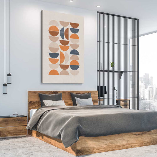 Bohemian Moons stretched canvas displayed from an angle in a room - part of our high quality canvas abstract wall art collection