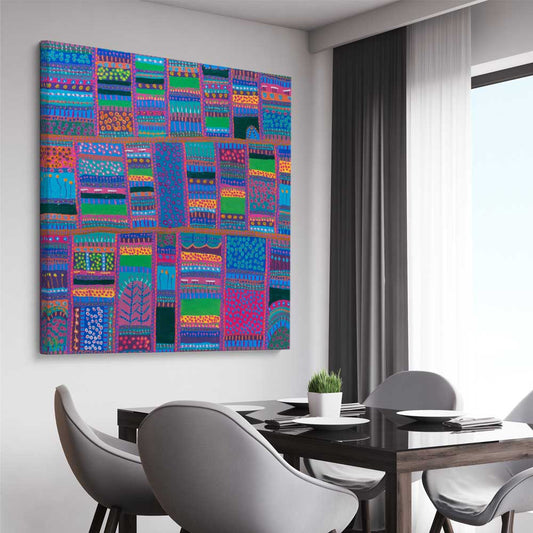 Cheerfulness stretched canvas displayed from an angle in a room - part of our high quality canvas abstract wall art collection