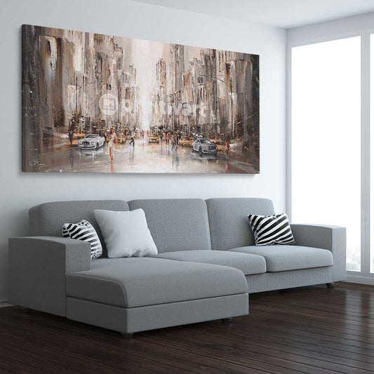 City Life, New York stretched canvas displayed from an angle in a room - part of our high quality canvas abstract wall art collection