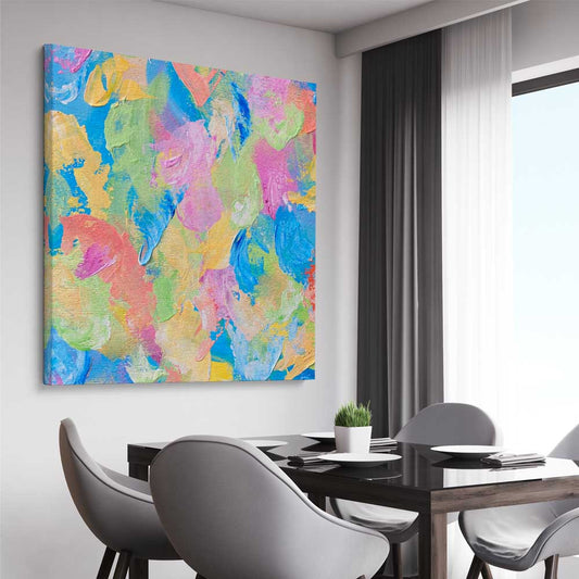 Colour Burst stretched canvas displayed from an angle in a room - part of our high quality canvas abstract wall art collection
