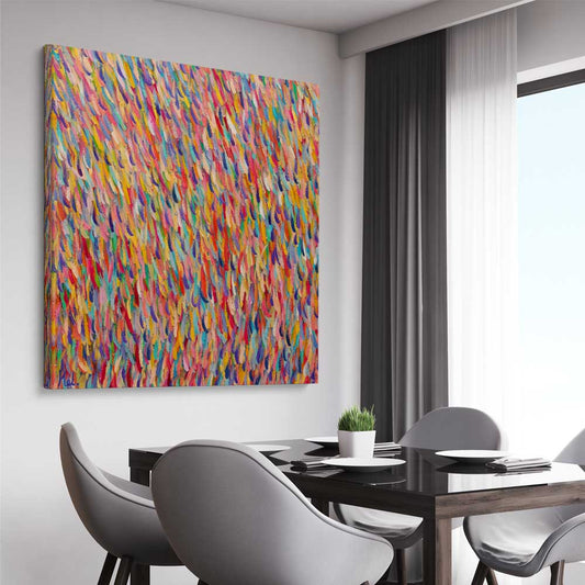 Colour Envy stretched canvas displayed from an angle in a room - part of our high quality canvas abstract wall art collection