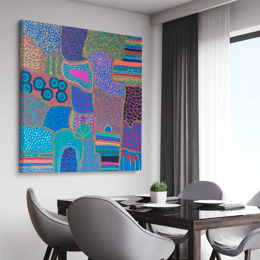 Colour has Life stretched canvas displayed from an angle in a room - part of our high quality canvas abstract wall art collection