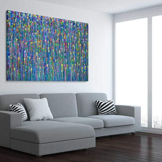 Colour is Golden stretched canvas displayed from an angle in a room - part of our high quality canvas abstract wall art collection