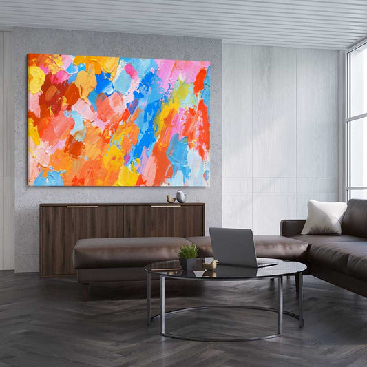 Colour Rays stretched canvas displayed from an angle in a room - part of our high quality canvas abstract wall art collection