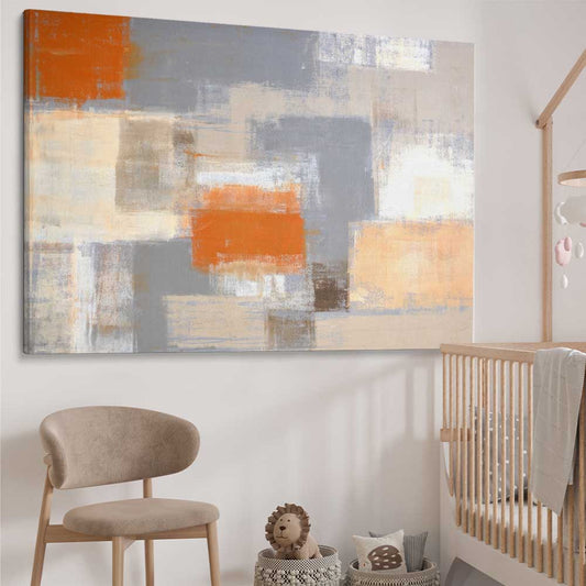 Cosy Beige stretched canvas displayed from an angle in a room - part of our high quality canvas abstract wall art collection