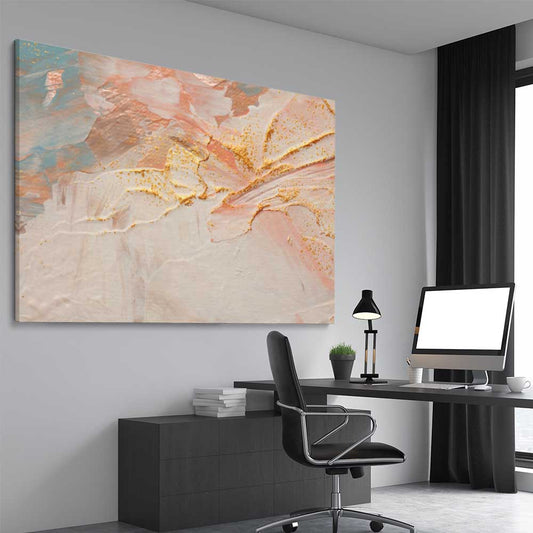 Cream Layers stretched canvas displayed from an angle in a room - part of our high quality canvas abstract wall art collection