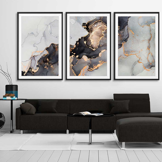 Darkened Gold Set stretched canvas displayed from an angle in a room - part of our high quality canvas abstract wall art collection
