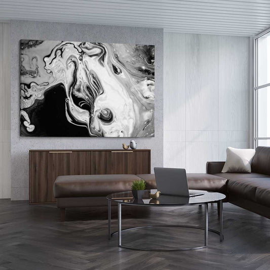 Darkened Swirls stretched canvas displayed from an angle in a room - part of our high quality canvas abstract wall art collection