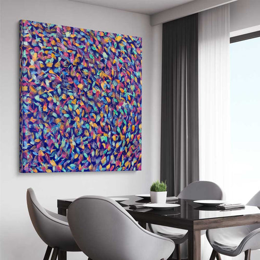 Depths of Colour stretched canvas displayed from an angle in a room - part of our high quality canvas abstract wall art collection