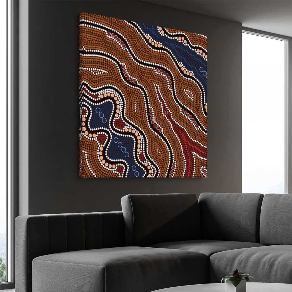 Dots of Time stretched canvas displayed from an angle in a room - part of our high quality canvas abstract wall art collection