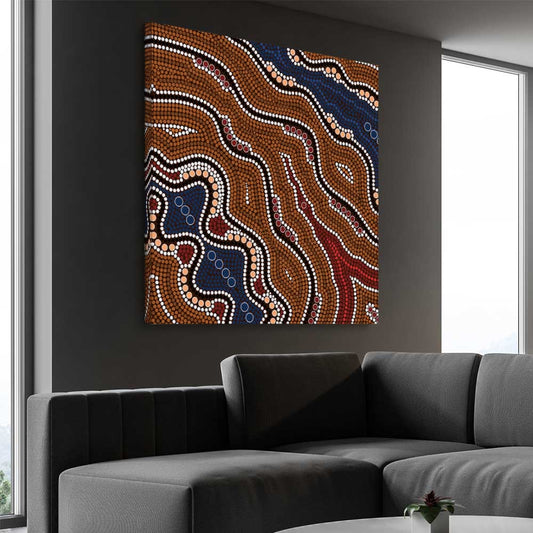 Dots of Time stretched canvas displayed from an angle in a room - part of our high quality canvas abstract wall art collection
