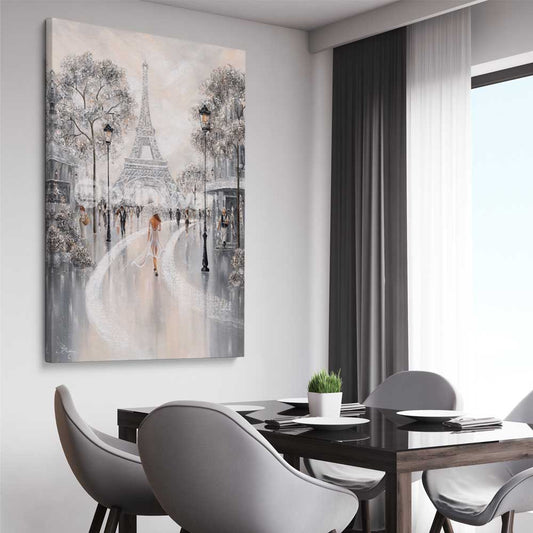 Eiffel Tower, Flair of Paris stretched canvas displayed from an angle in a room - part of our high quality canvas abstract wall art collection