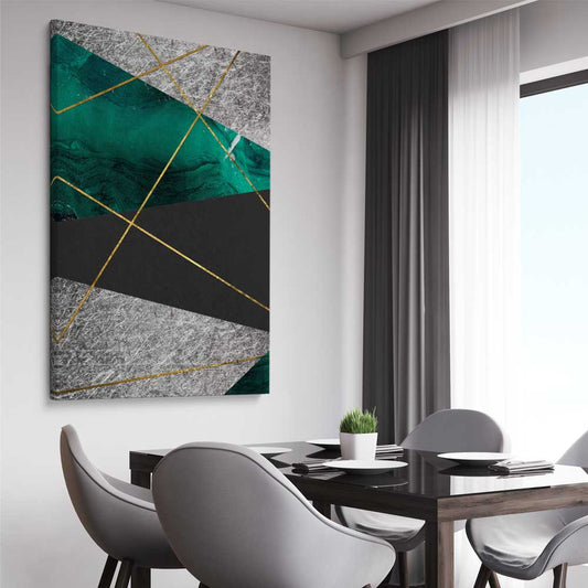 Emerald Gloss stretched canvas displayed from an angle in a room - part of our high quality canvas abstract wall art collection