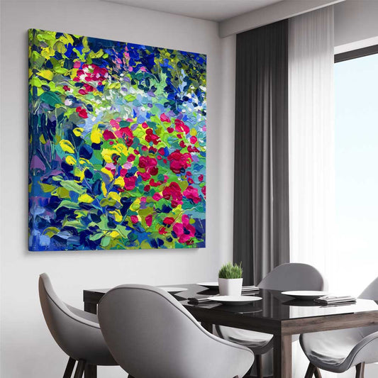 Flourished Dots stretched canvas displayed from an angle in a room - part of our high quality canvas abstract wall art collection