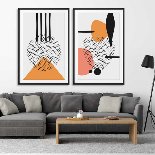 Formations Pair stretched canvas displayed from an angle in a room - part of our high quality canvas abstract wall art collection