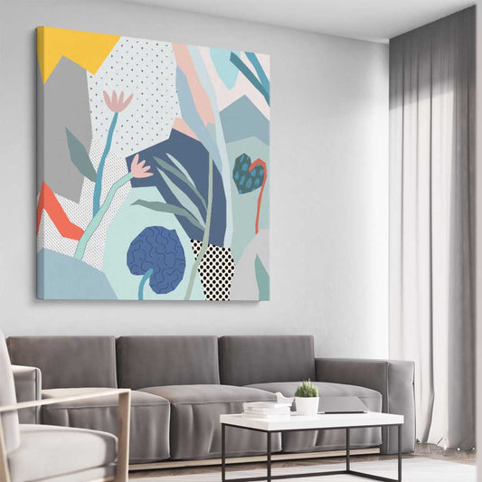 Gentle Growth stretched canvas displayed from an angle in a room - part of our high quality canvas abstract wall art collection