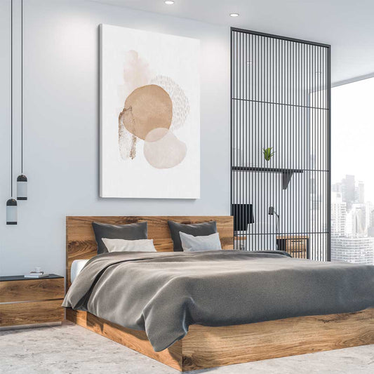 Geometric Circles stretched canvas displayed from an angle in a room - part of our high quality canvas abstract wall art collection