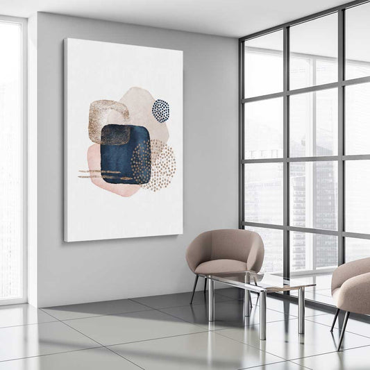 Geometric Dots stretched canvas displayed from an angle in a room - part of our high quality canvas abstract wall art collection