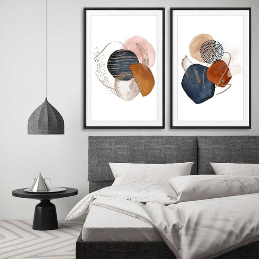 Gold Glitter Pair stretched canvas displayed from an angle in a room - part of our high quality canvas abstract wall art collection