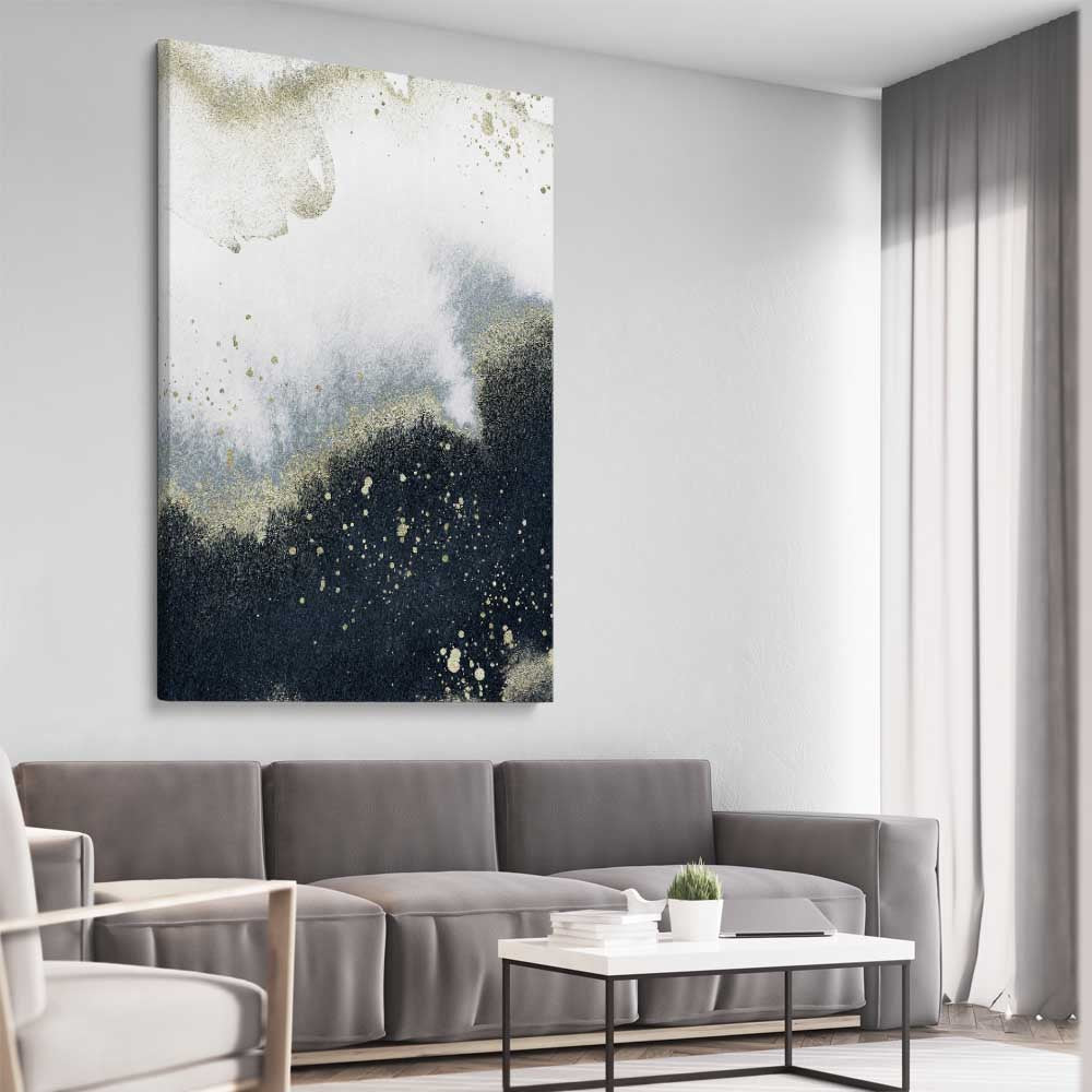 Golden Grey stretched canvas displayed from an angle in a room - part of our high quality canvas abstract wall art collection