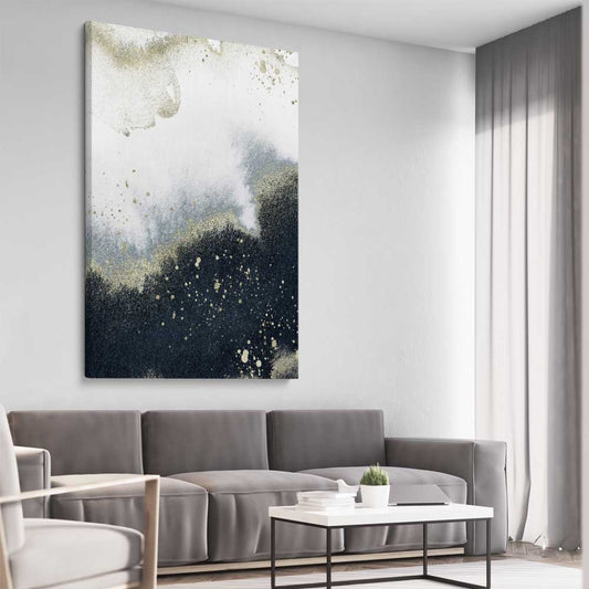 Golden Grey stretched canvas displayed from an angle in a room - part of our high quality canvas abstract wall art collection