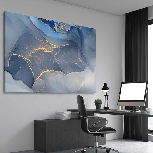 Golden Marble stretched canvas displayed from an angle in a room - part of our high quality canvas abstract wall art collection