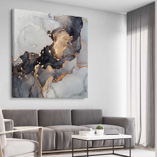 Golden Tones stretched canvas displayed from an angle in a room - part of our high quality canvas abstract wall art collection