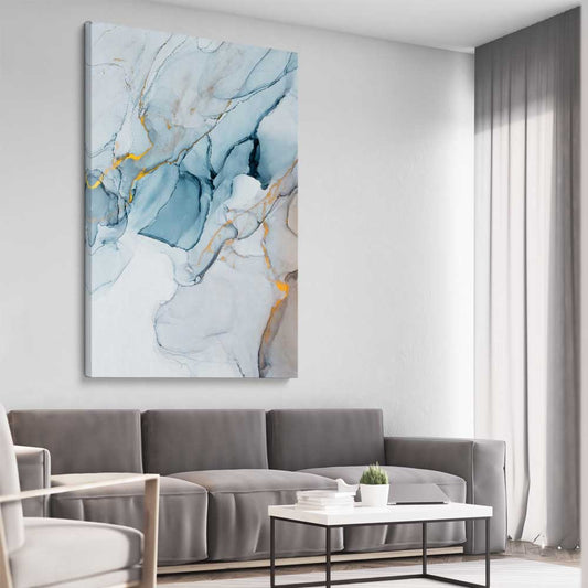 Golden Veins Two stretched canvas displayed from an angle in a room - part of our high quality canvas abstract wall art collection