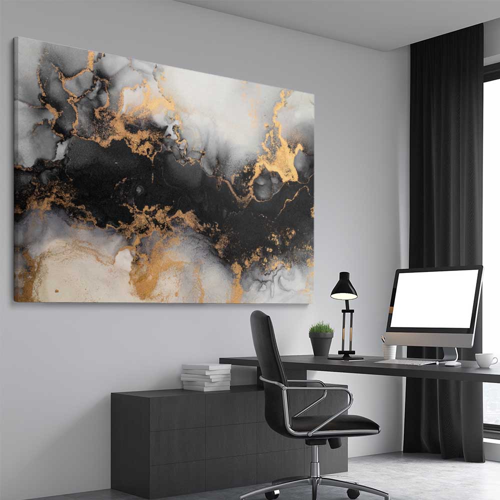 Grey Energy stretched canvas displayed from an angle in a room - part of our high quality canvas abstract wall art collection