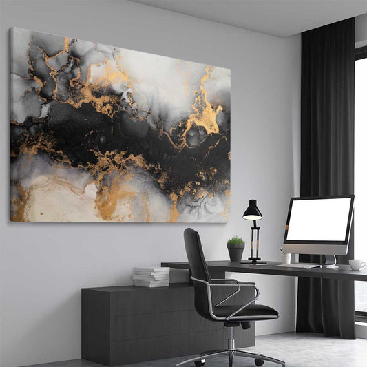 Grey Energy stretched canvas displayed from an angle in a room - part of our high quality canvas abstract wall art collection