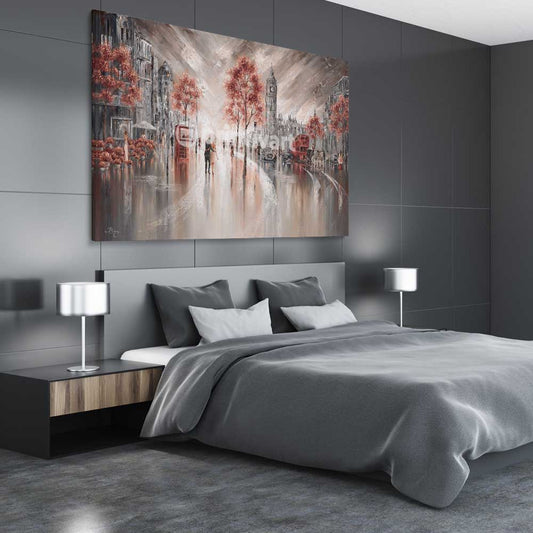 London Luxe stretched canvas displayed from an angle in a room - part of our high quality canvas abstract wall art collection
