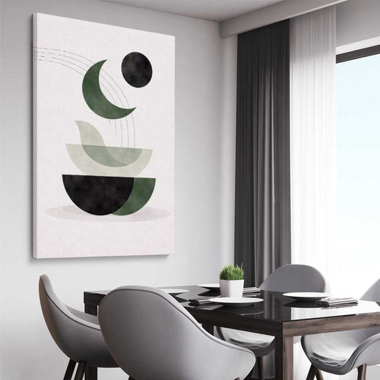 Lunar Harmony stretched canvas displayed from an angle in a room - part of our high quality canvas abstract wall art collection