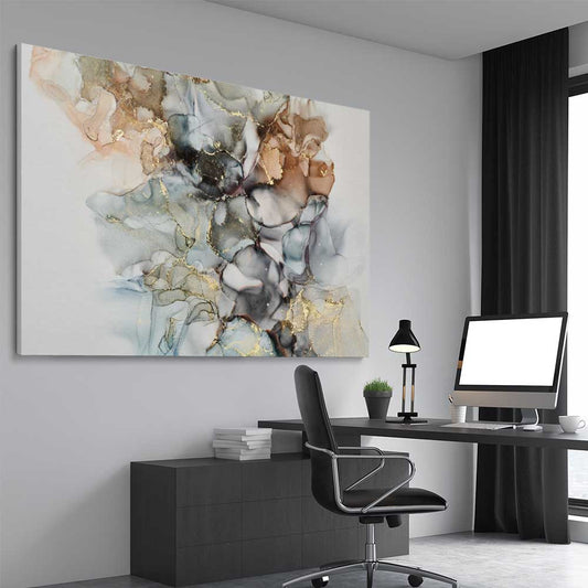 Luxury Waves stretched canvas displayed from an angle in a room - part of our high quality canvas abstract wall art collection