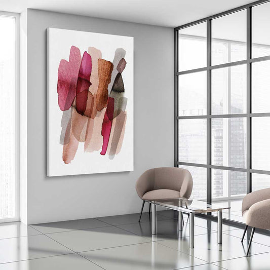 Maroon Tones One stretched canvas displayed from an angle in a room - part of our high quality canvas abstract wall art collection
