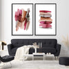Maroon Tones Pair stretched canvas displayed from an angle in a room - part of our high quality canvas abstract wall art collection