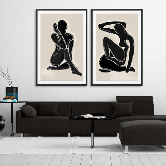Matisse Shadow Pair stretched canvas displayed from an angle in a room - part of our high quality canvas abstract wall art collection