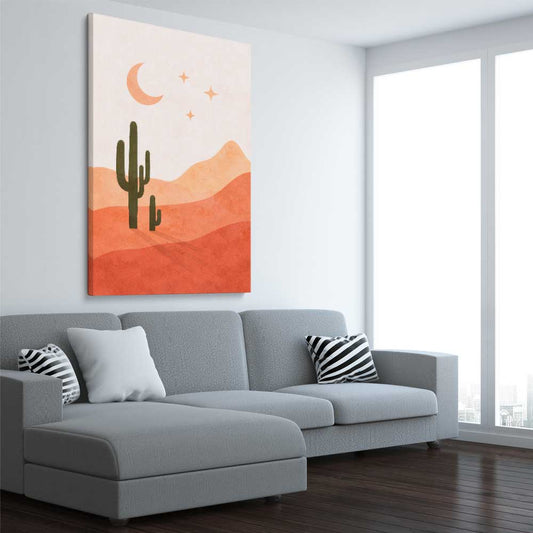 Moonlit Desert Calm stretched canvas displayed from an angle in a room - part of our high quality canvas abstract wall art collection