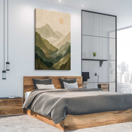 Mountain Haze stretched canvas displayed from an angle in a room - part of our high quality canvas abstract wall art collection