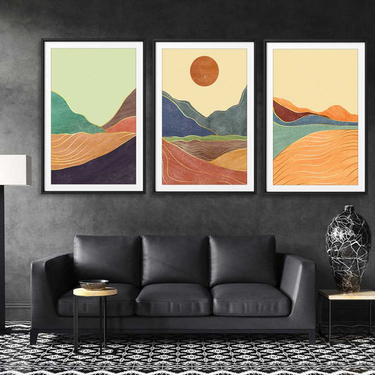 Nature Waves Set stretched canvas displayed from an angle in a room - part of our high quality canvas abstract wall art collection