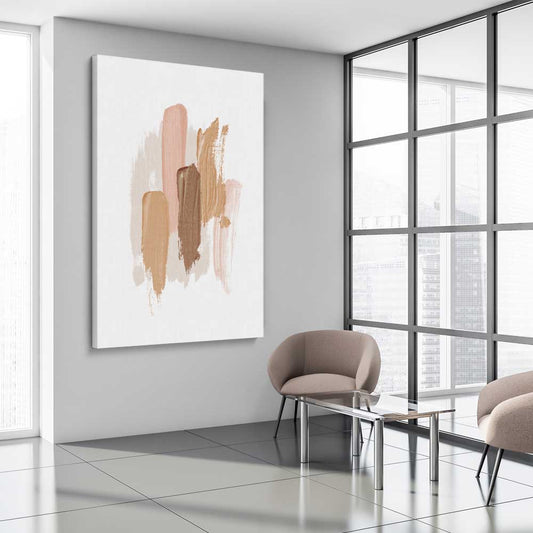 Neutral Strokes One stretched canvas displayed from an angle in a room - part of our high quality canvas abstract wall art collection