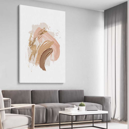 Neutral Strokes Three stretched canvas displayed from an angle in a room - part of our high quality canvas abstract wall art collection